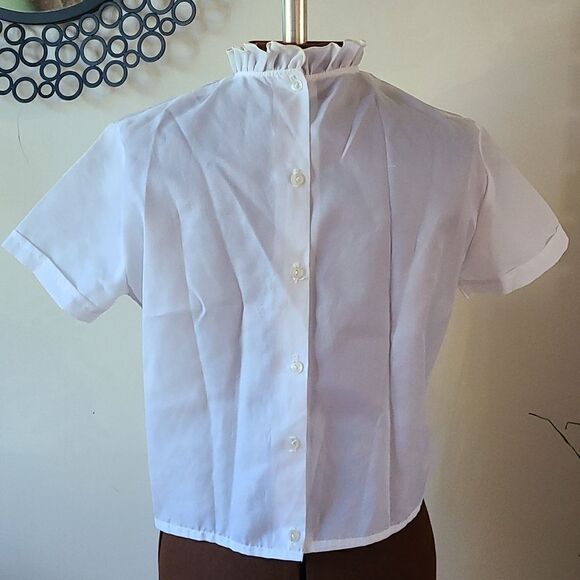 Vintage 50s White Crop Embroidered Top M - Picture 6 of 7